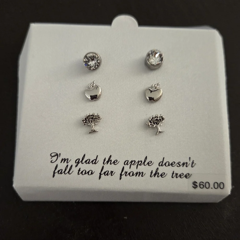 Charming Inspirations Swarovski Crystal Stud Earrings Apple Set of 3 Pairs